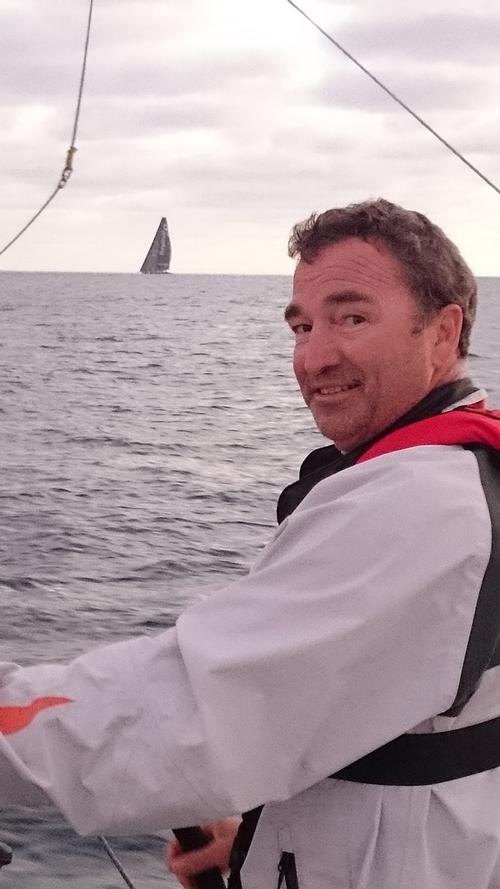 Bob Wilmot on bow of ADA Celestial at dawn Saturday - Perpetual Loyal in background - 2014 Cabbage Tree Island Race © ADA Celestial